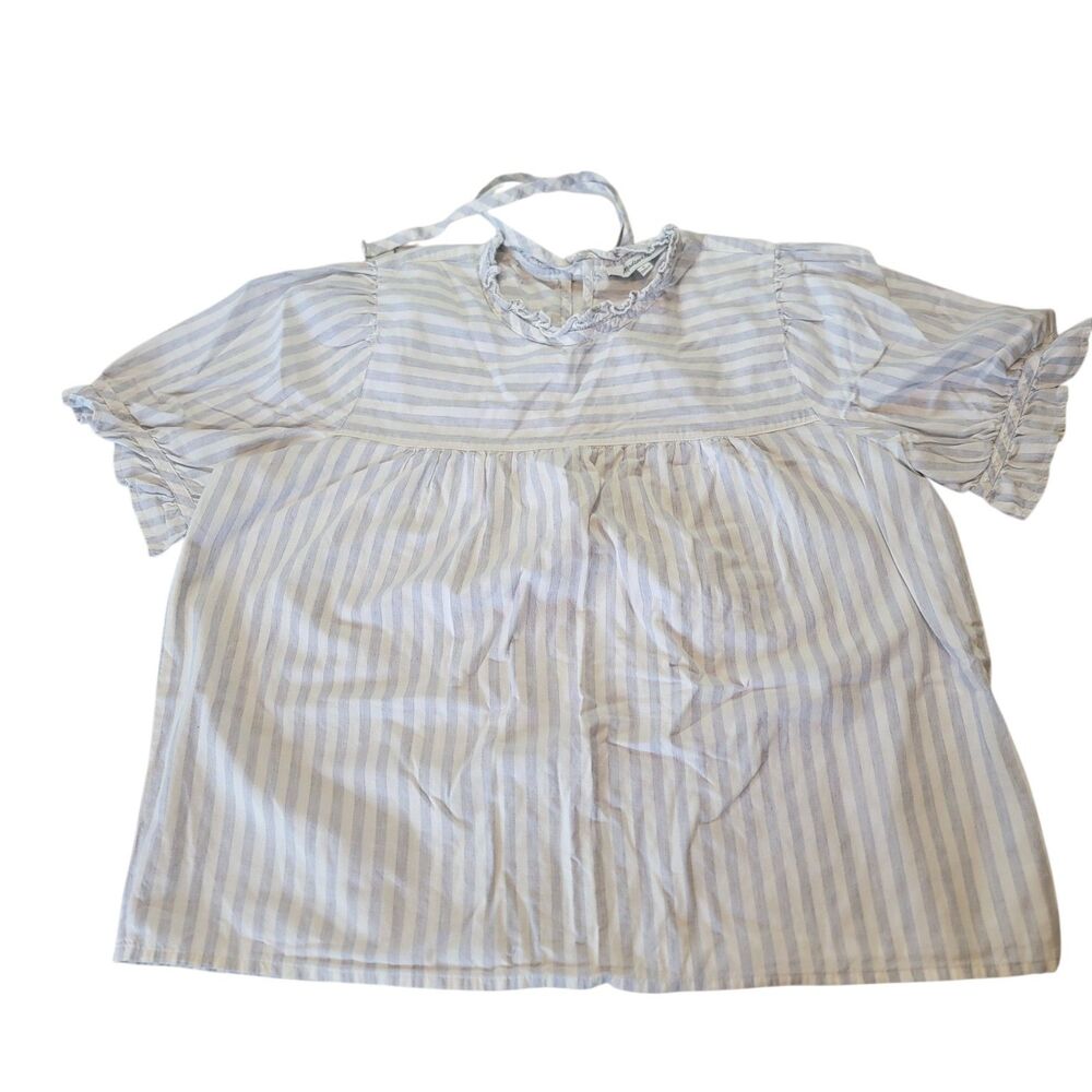 Madewell Neck Keyhole Top Grey and White Strips Size Small Shirt